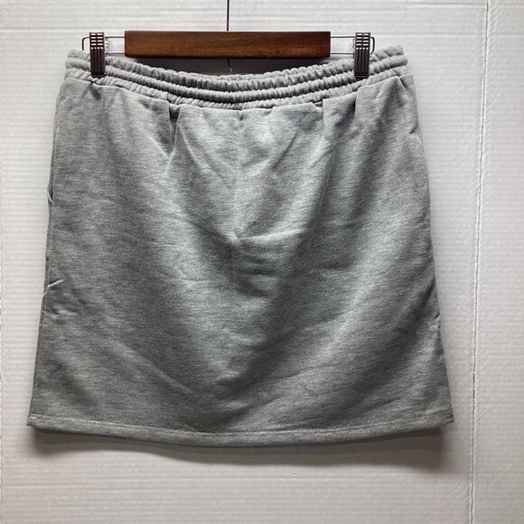 FRENCH TERRY MINI SKIRT Heather Gray W/ Pockets & Drawstring NWT - Picture 3 of 4